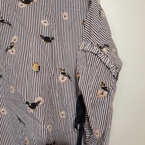 Nanette Lepore Medium striped bird summer spring Print Tie Bell Sleeve Blouse - Picture 8 of 10